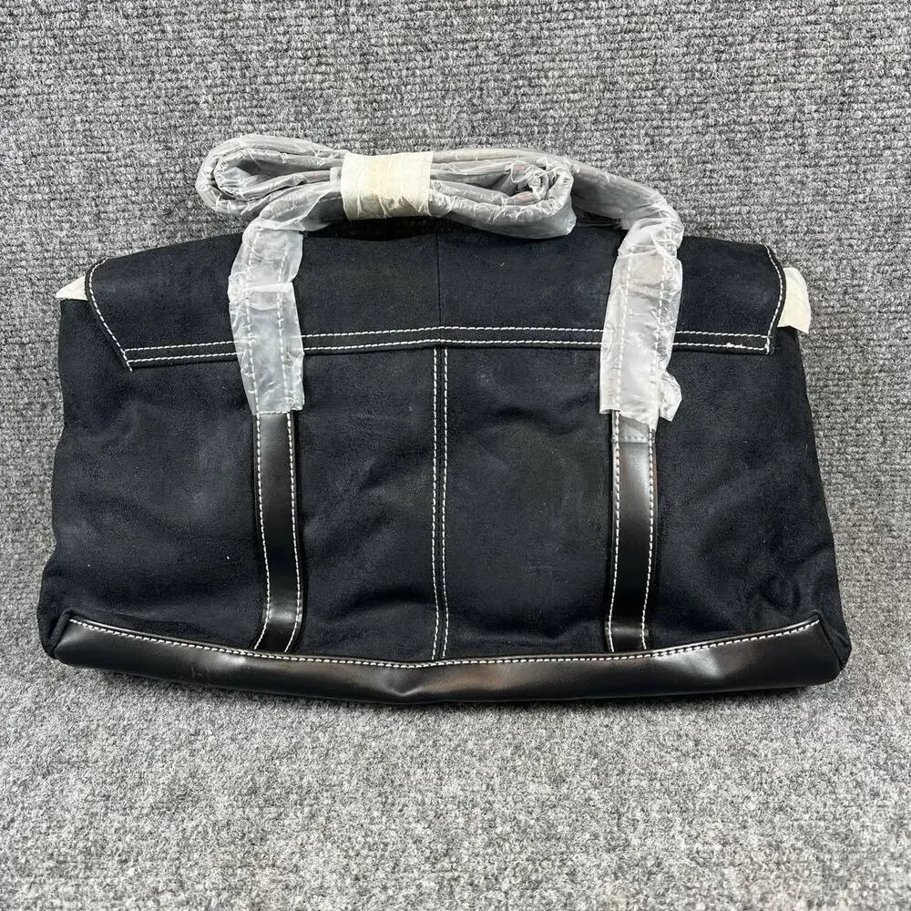 Black Faux Leather Trim Tote Bag 14x8